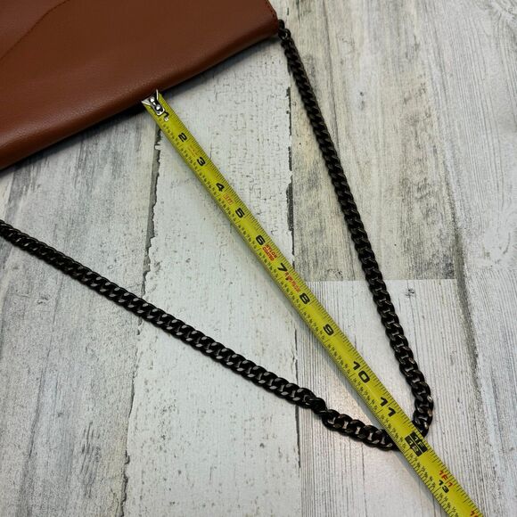 J. Crew Leather Envelope Clutch or Shoulder Bag Brown Antique Gold-Tone Chain - Picture 9 of 9